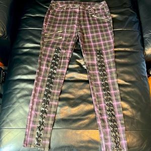 KILLSTAR purple plaid tartan skinny goth punk trousers - XL - never worn
